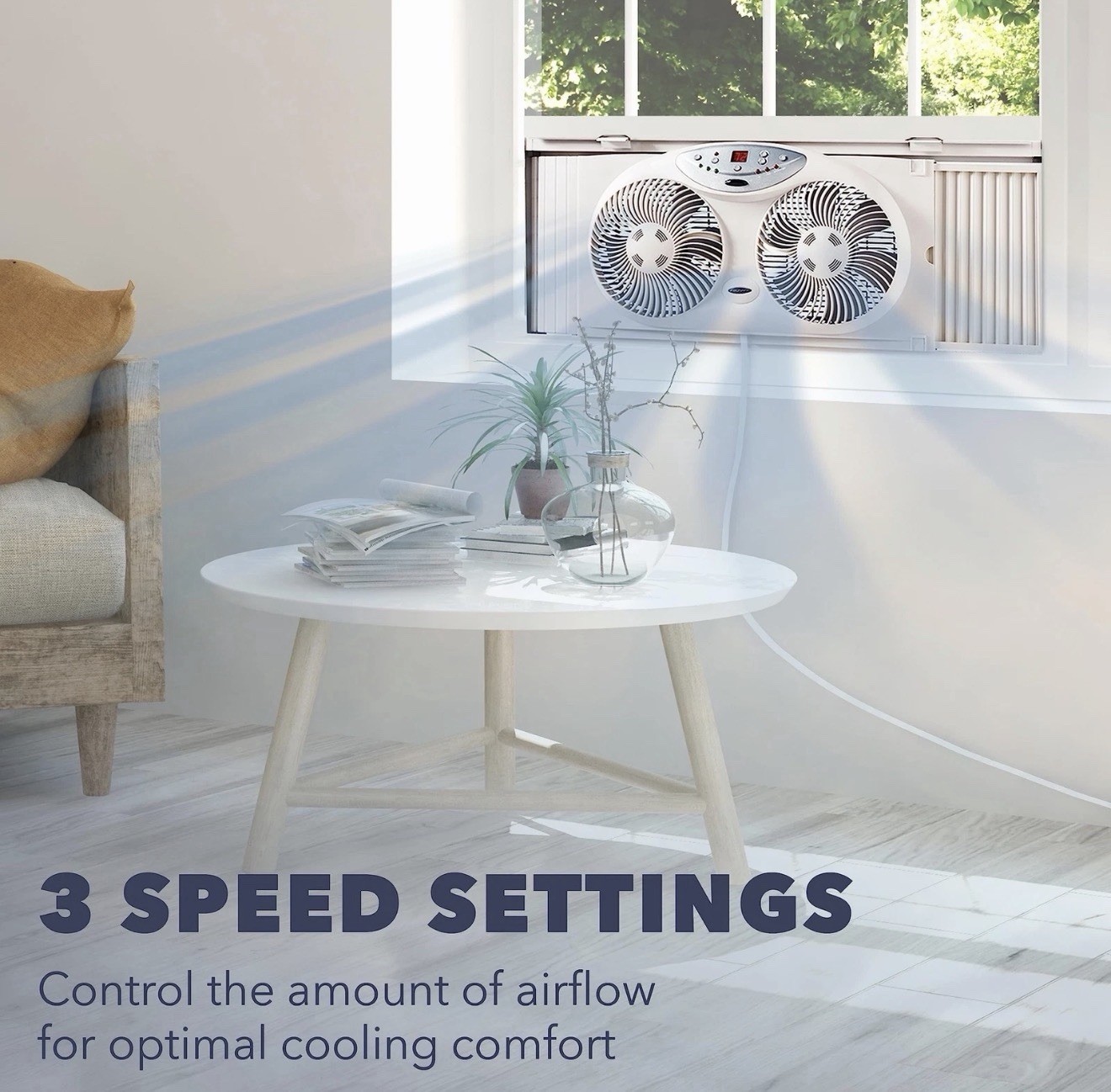 Bionaire 8.5" Twin Window Fan with Reversible Airflow, 3 Speeds, Remote Control