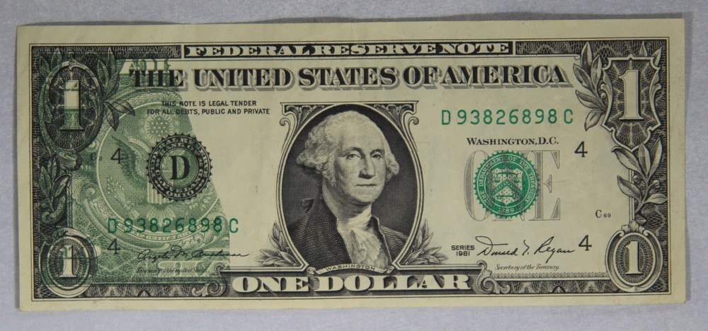 ERROR 1981 $1 One Dollar Federal Reserve Note Back to Front Offset Printing Err