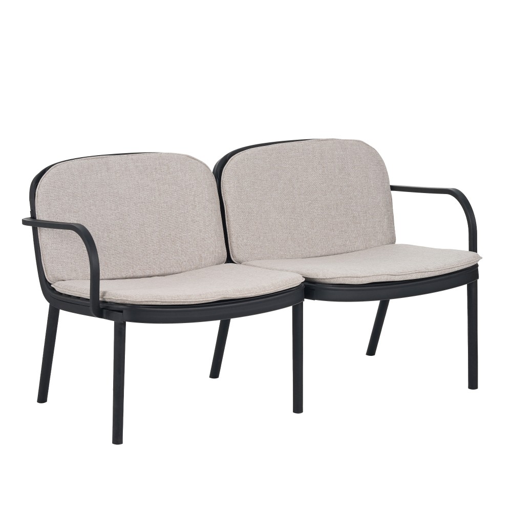 Outdoor Patio Loveseat with Weather Resistant Cushions, PP Frame, Black Beige