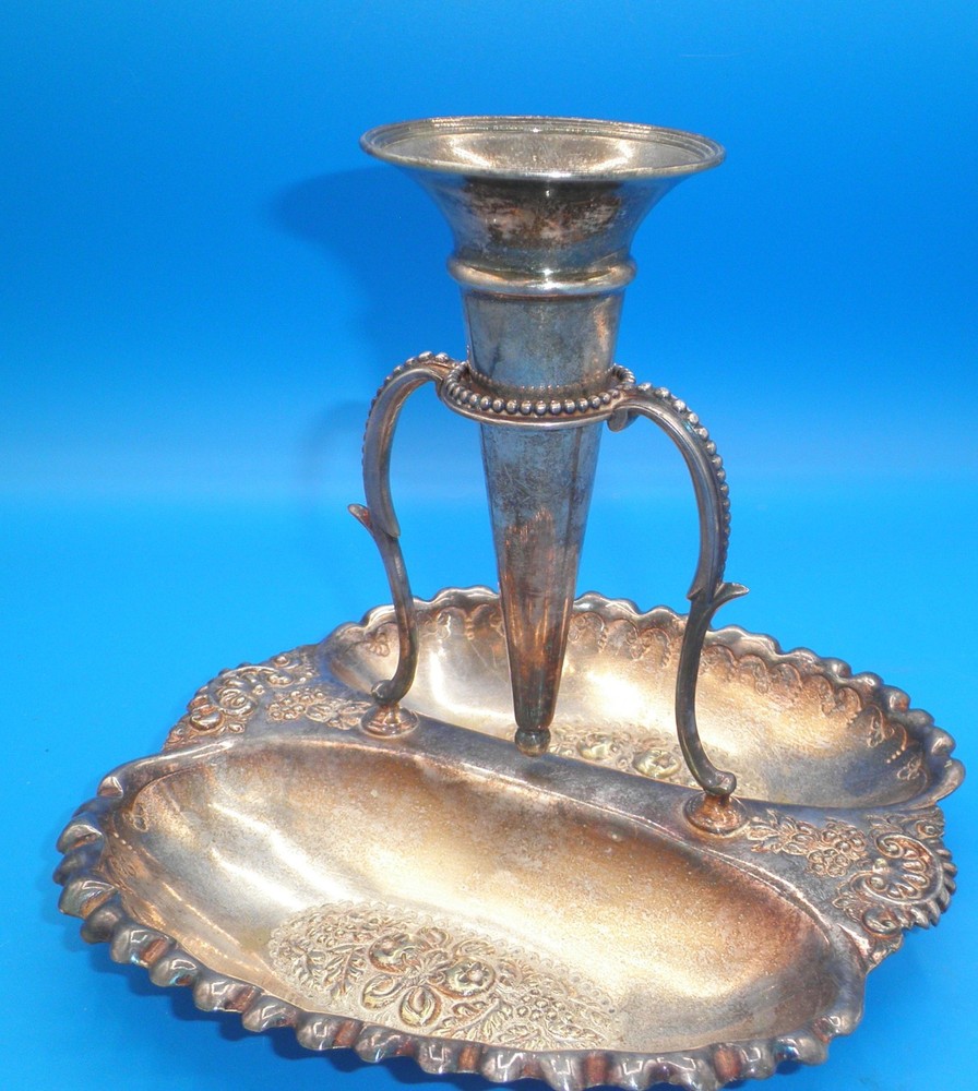 M H & company divided silver plate candy dish with epergne