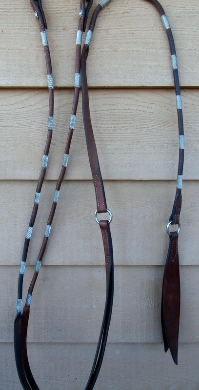 Vintage Golden Brown Romal Romel Style Horse Show Reins with Silver Ferrules