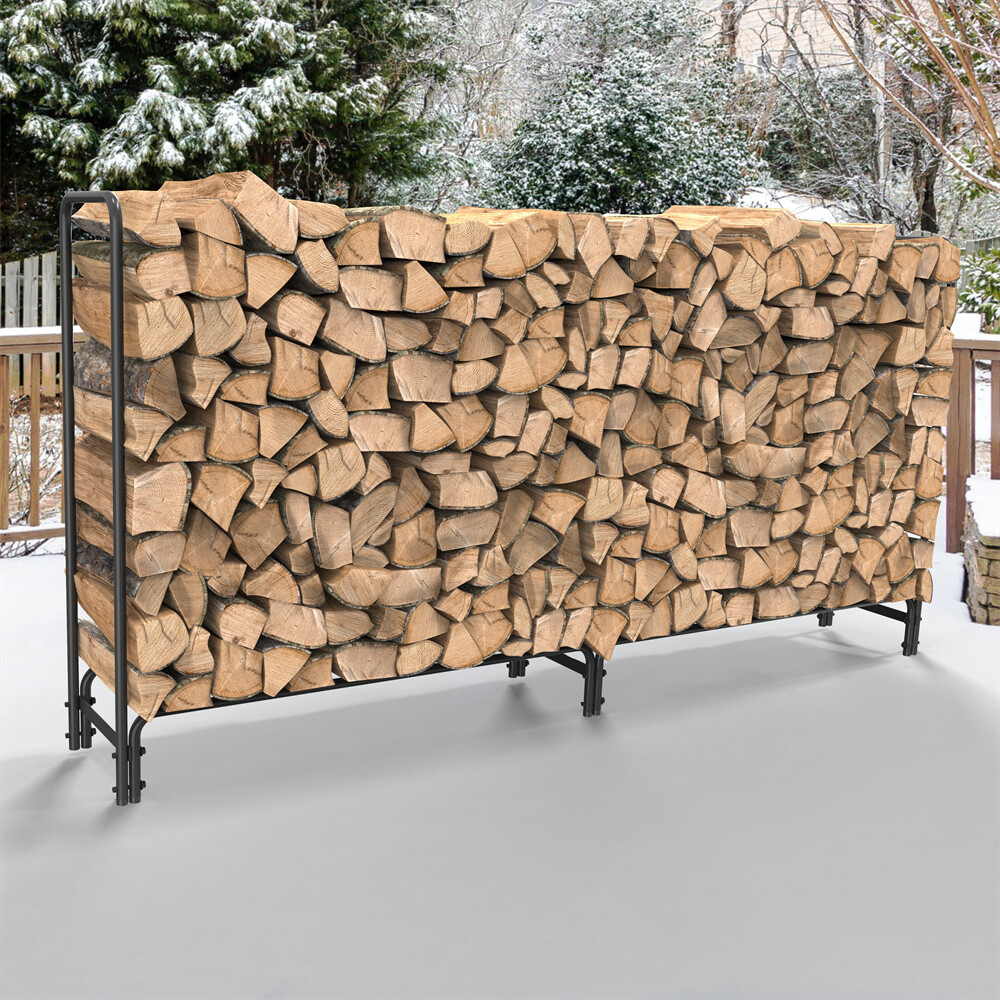 12ft/8ft Metal Firewood Rack Adjustable Outdoor Log Rack Wood Stacker for Patio