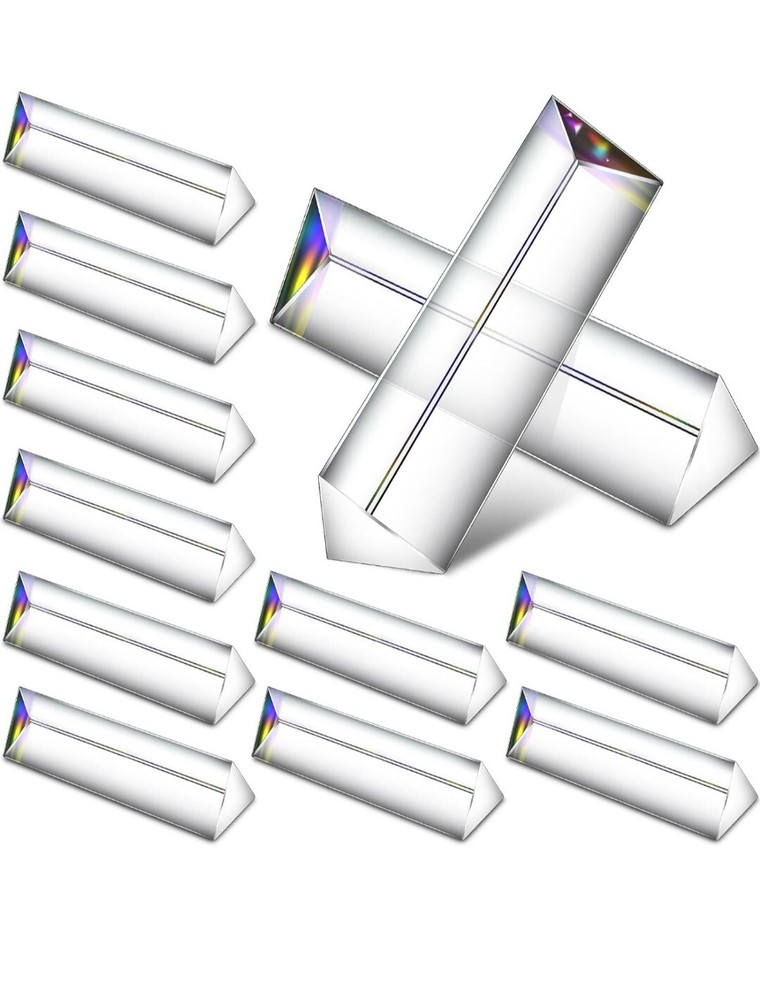 Kanayu 12 Pack Clear Triangular Prism Optical Glass Triangular Prism Triple...