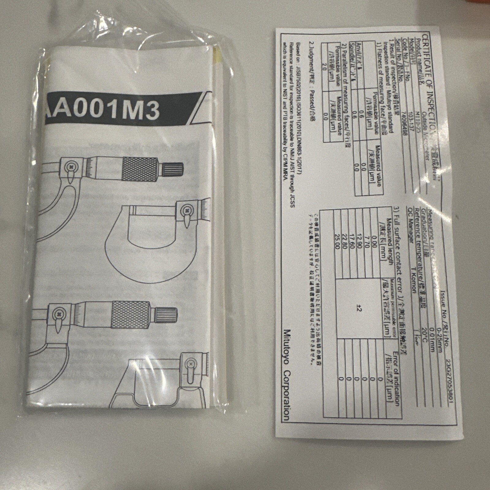 Mitutoyo 103-137 Micrometer, 0mm-25mm Range Baked Enamel Finish Japan New