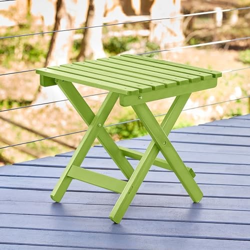Square Wooden Folding Solid Wood Side Table, Outdoor Lime Green Square Folding