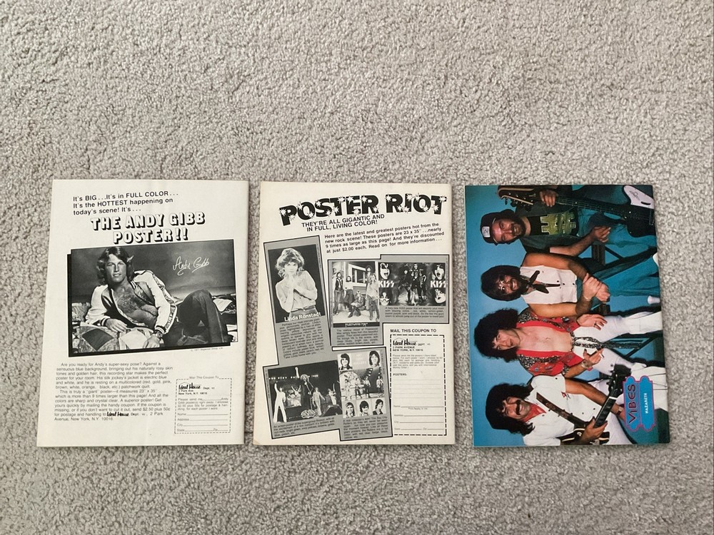 VIBES MAGAZINE 1978 LOT OF 3 KISS POSTER LED ZEPPELIN ROLLING STONES POSTER ROD