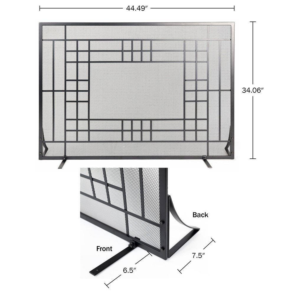 Fireplace Screen Single Panel Fireplace Gate with Protective Mesh, Black