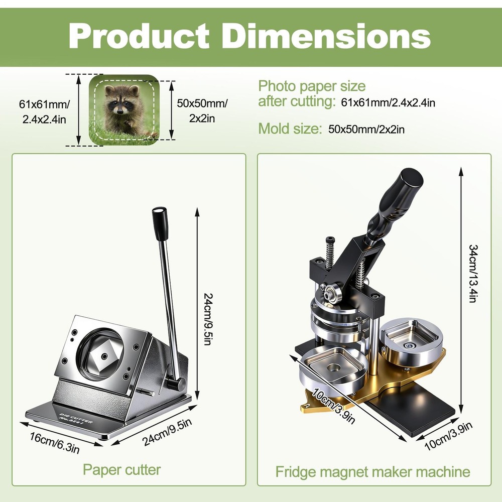 2X2" Square Fridge Magnet Maker Machine Photo Magnet Making KIT Button Maker
