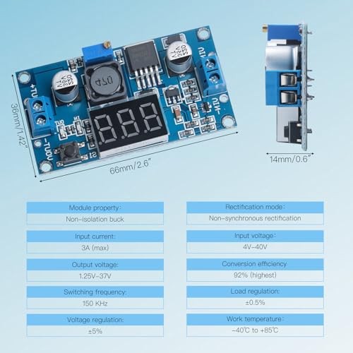 Blue LM2596 Adjustable DC-DC Buck Converter Step Down Module with LED 3PCS