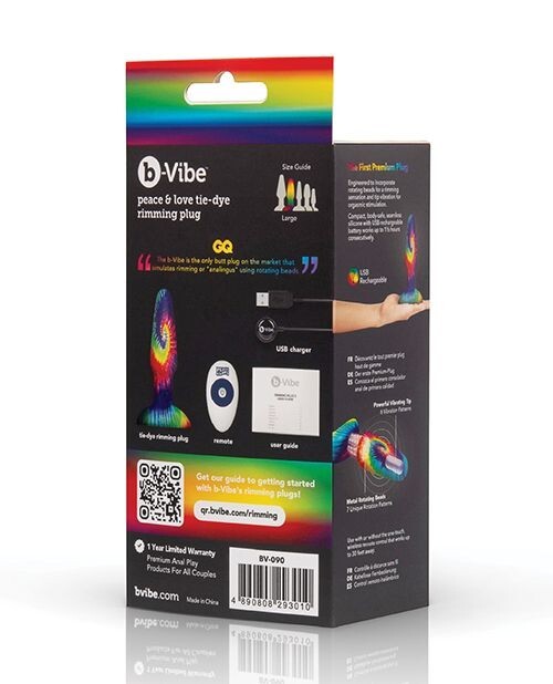 B VIBE PEACE & LOVE TIE-DYE RIMMING VIBRATING REMOTE CONTROL ANAL BUTT PLUG
