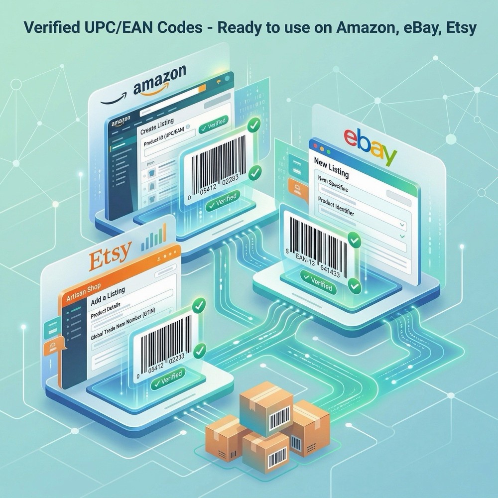 1000 UPC EAN Codes GS1 FOR Amazon, eBay & Etsy | Barcode Numbers | Lifetime Use