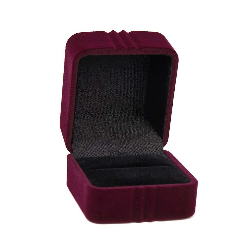 Small Square Ring Gift Box Jewelry Storage Case (Wine Red)
