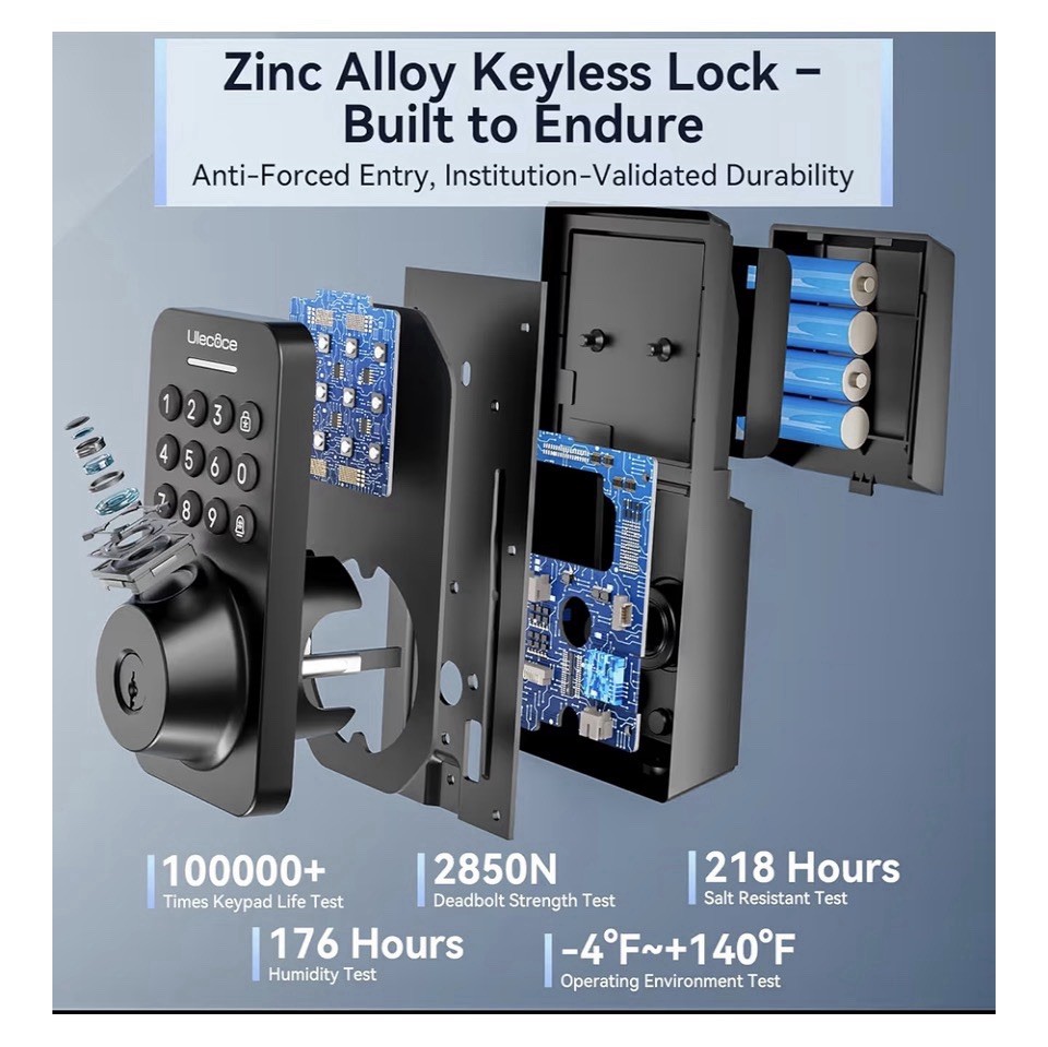 Fingerprint Keypad DeadboltFront Door Lock Set, App Control, Auto Locking
