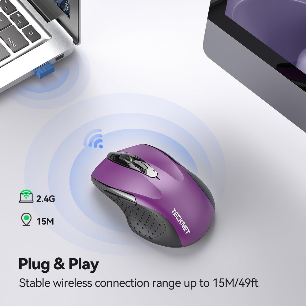 TECKNET 2.4G Wireless Ergonomic Optical Mouse for Laptop PC - USB-A