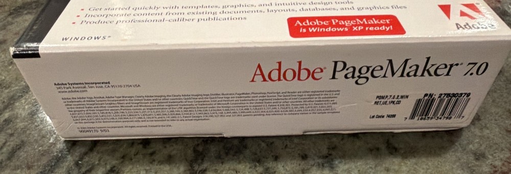 Adobe PageMaker 7.0 for Windows 2 Disc Set with Serial Numbers; Original Box