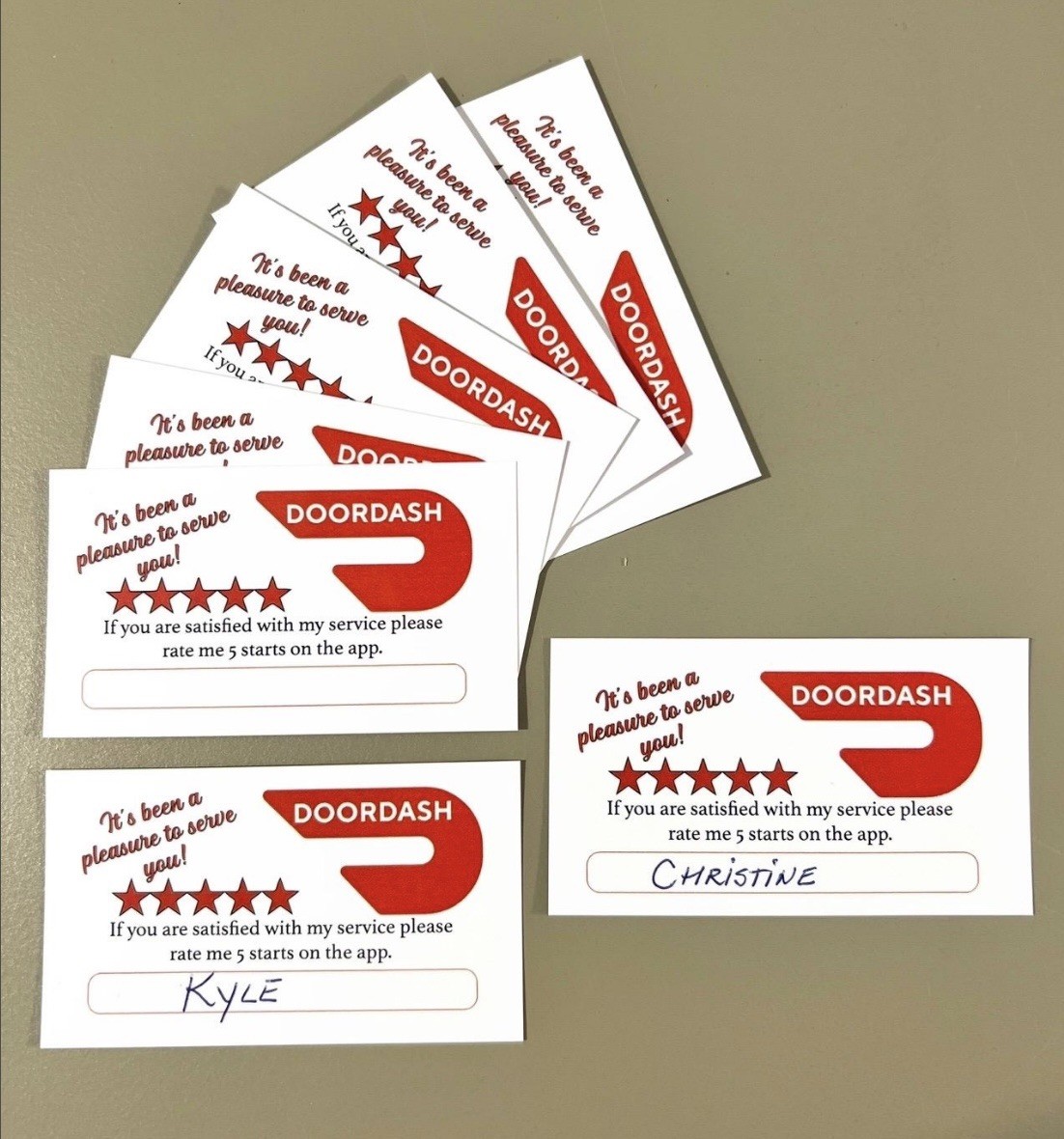 50 DOORDASH Thank You Business Cards Size Dasher Bag Improve 5 STAR RATING