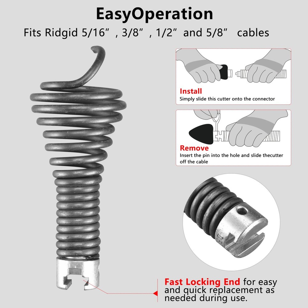 9-Piece Drain Snake Attachment Kit for Heavy-Duty Cables — Black