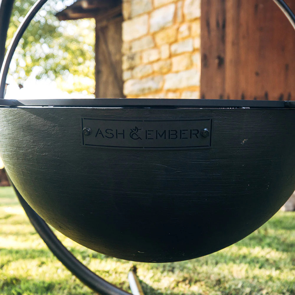 Ash & Ember 42" Cast Iron Cauldron Fire Pit Bowl with Double Hinged Grate