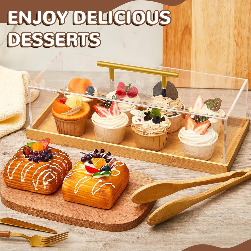 1 Set Rectangular Cake Tray with Lid 14" x 6" x 4" Dessert Display Case with Woo
