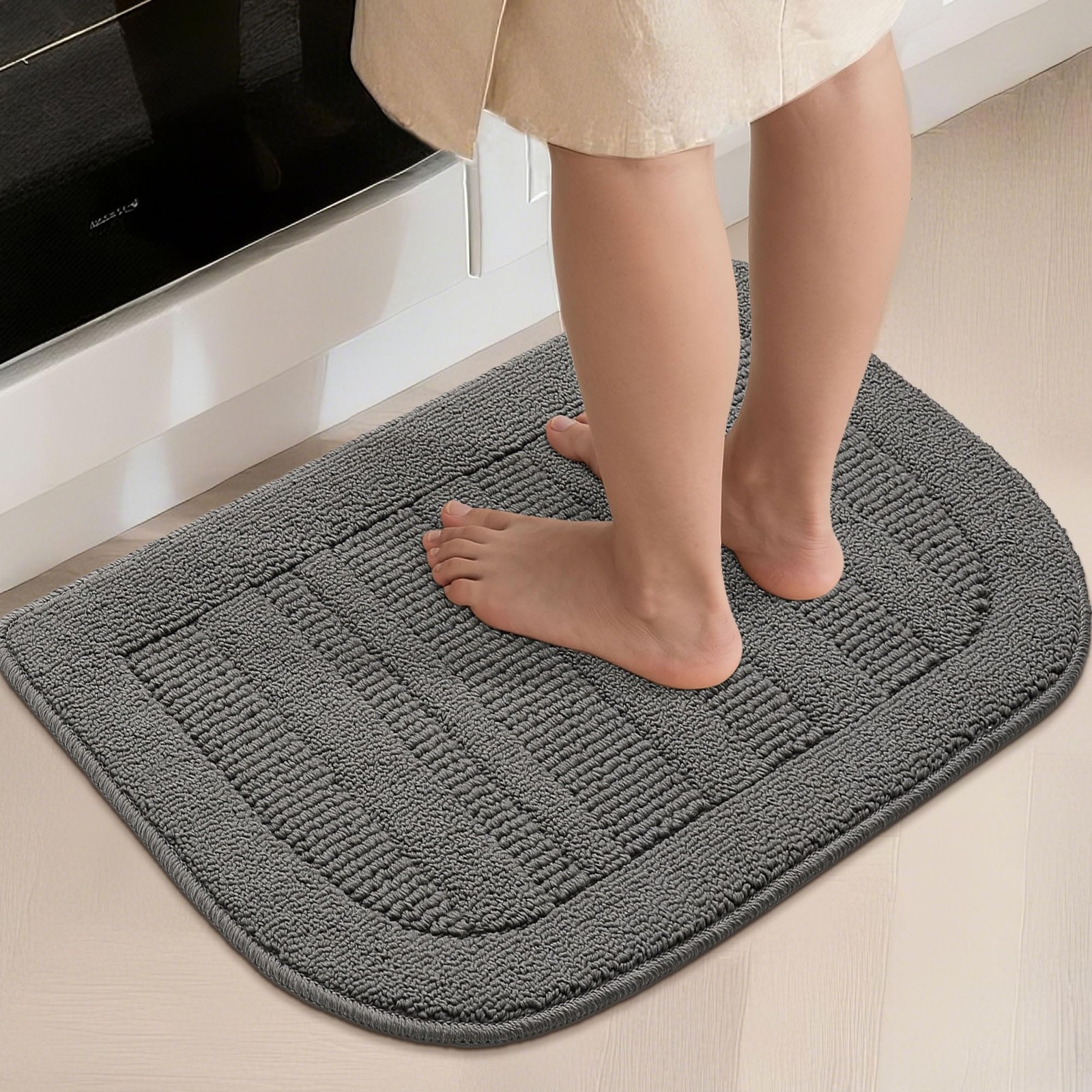 BEQHAUSE 30x18 Inch Kitchen Rug Mat Durable 18"X30" + 18"X30", Grey