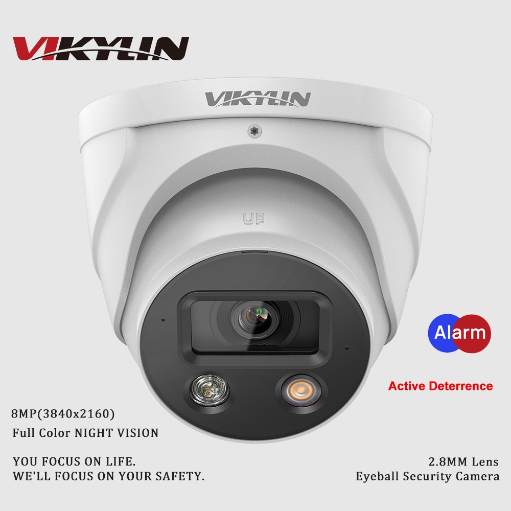 Vikylin 8MP Dual Light Eyeball IP Camera Red Blue Active Deterrence Mic Speaker