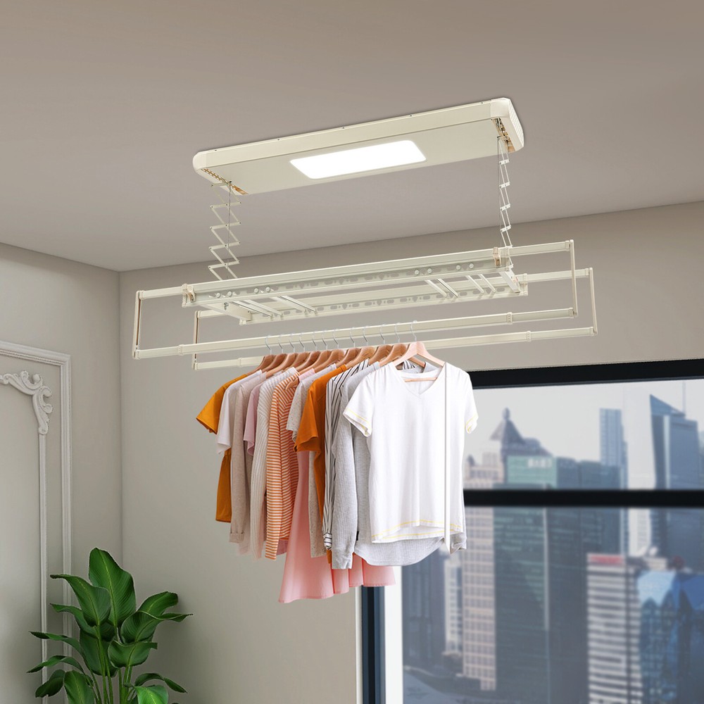 Ceiling-Mounted Electric Drying Rack with LED Light and 8 Adjustable Rods