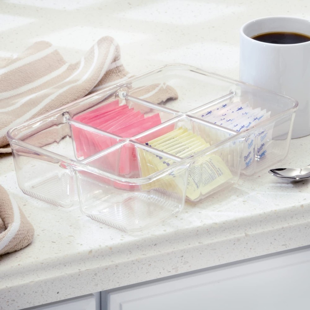 iDesign Clear Tea Bag & Sugar Packet Organizer for Extra Large, 3 Section