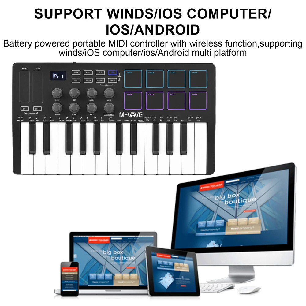 25-Key MIDI Controller Keyboard Mini Portable USB Music Arranger Keyboard
