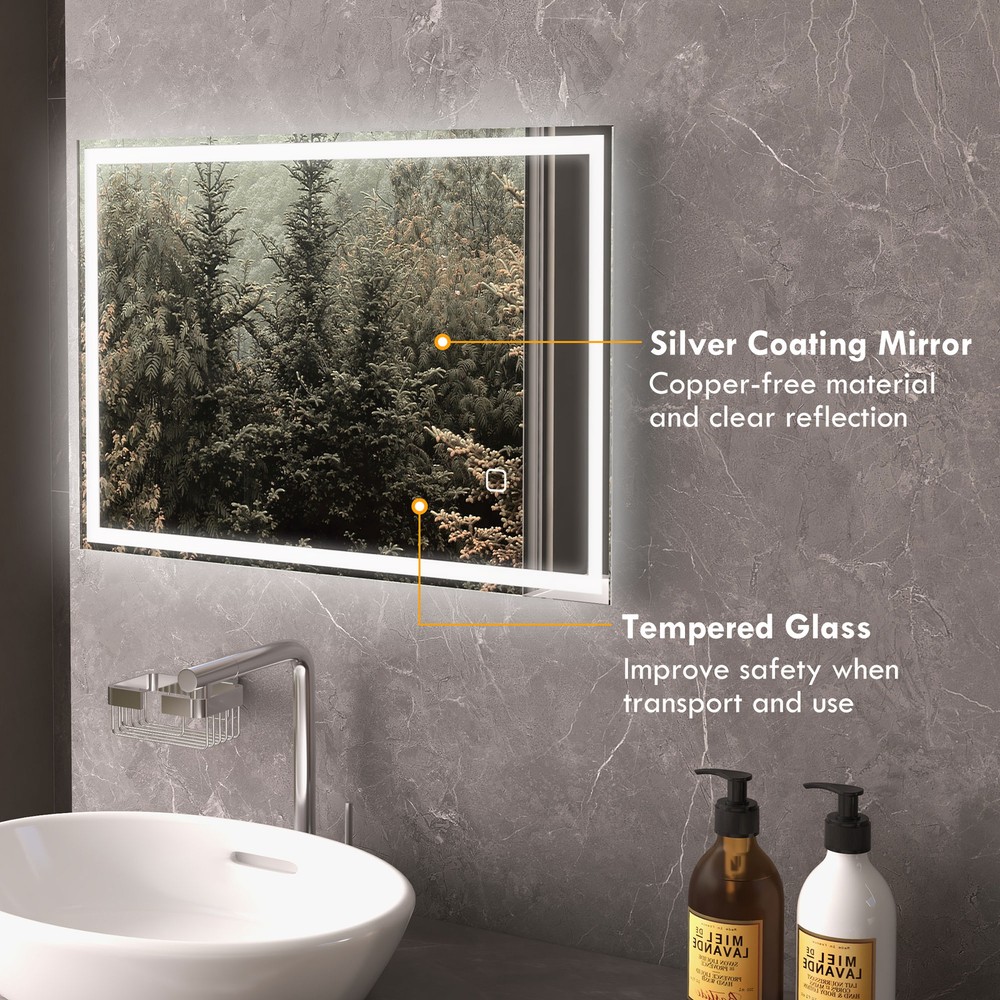 Dimmable Bathroom Mirror with LED Lights, 3 Colors, Memory Function