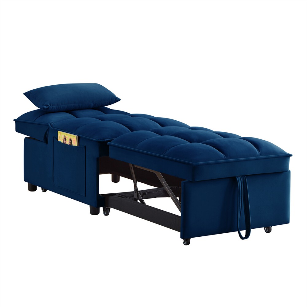 Convertible Sofa Bed Multi-Function Folding Recliner Sofa Chair w/ Pillows Navy