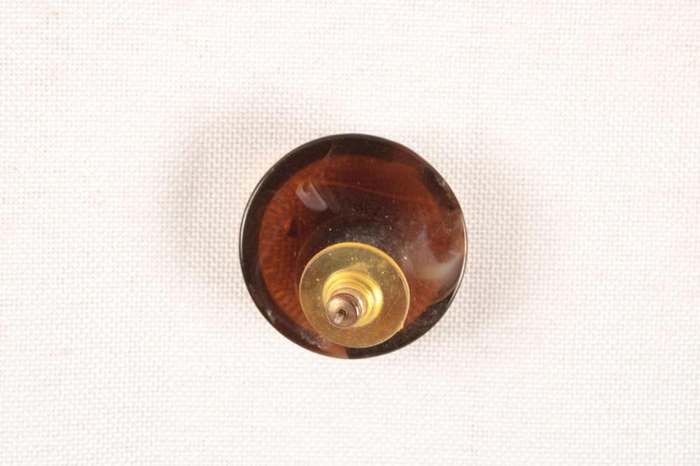 Pierced Brown Marble Button Earrings 1 Inch Diameter