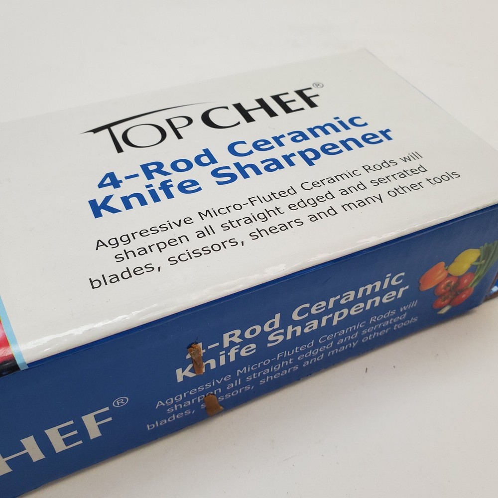 NOS Top Chef 4-Rod Ceramic Knife Sharpener for Blades Scissors Shears & More