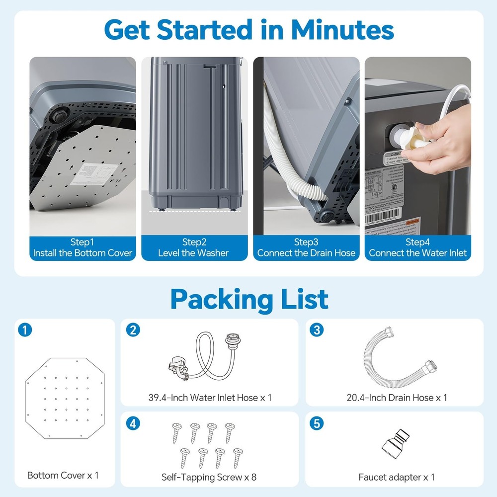 Portable Compact Washing Machine for Dorms,10 Wash Cycle,7.7 lb Full-Automatic