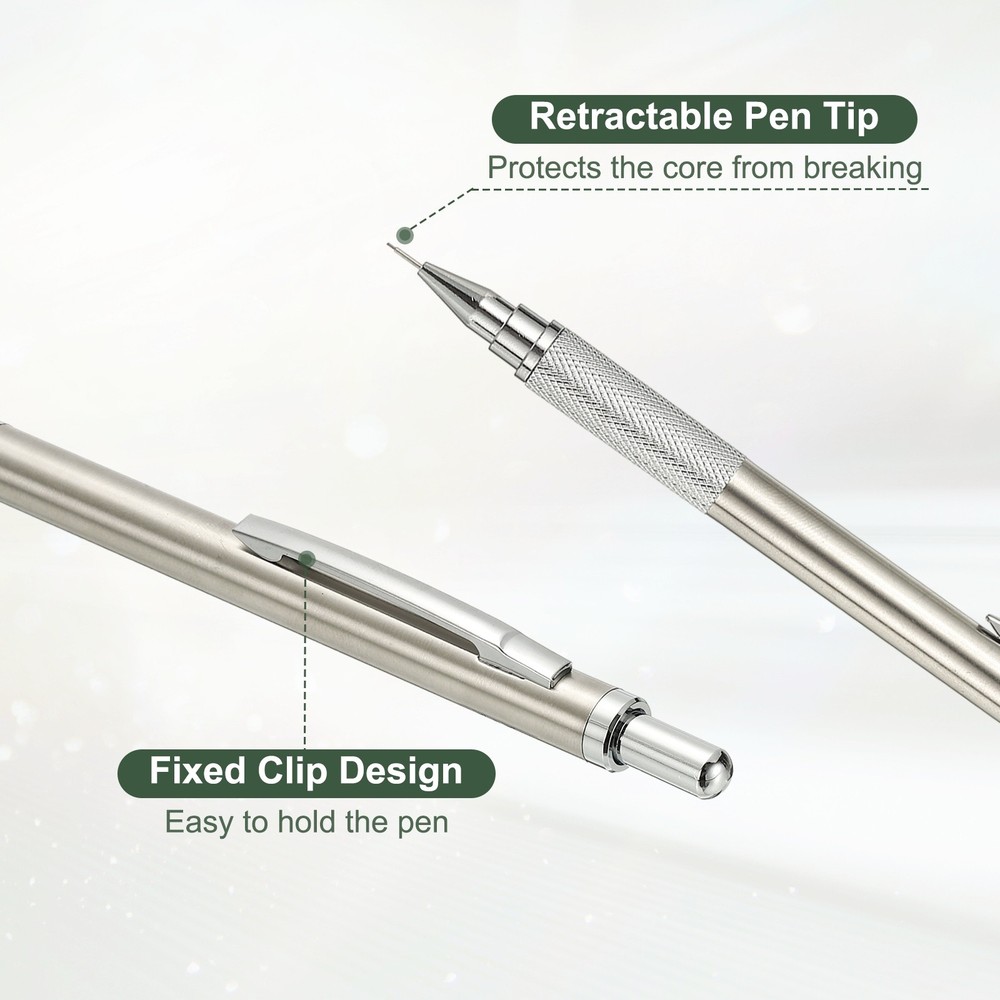 Mechanical Pencil 0.3mm Fine Point with 5Pcs Refills, Silver