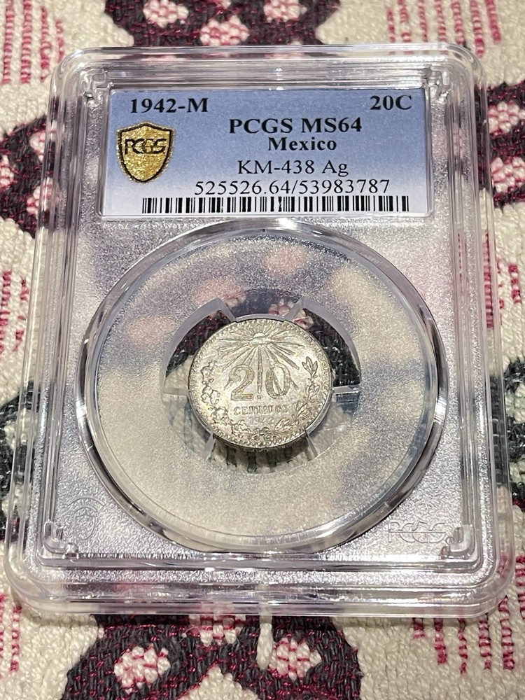 1942-M Mexico SILVER 20 Centavos PCGS 💎💎💎MS64 Gold Shield💎💎💎