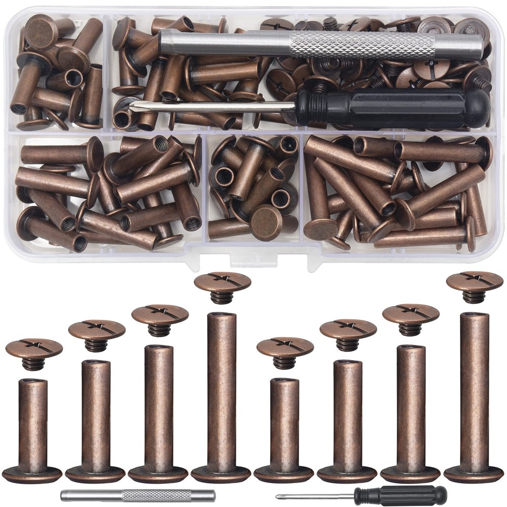 70Sets Chicago Screws Leather Rivets Assorted Screw Rivets Chicago Binding Sc...