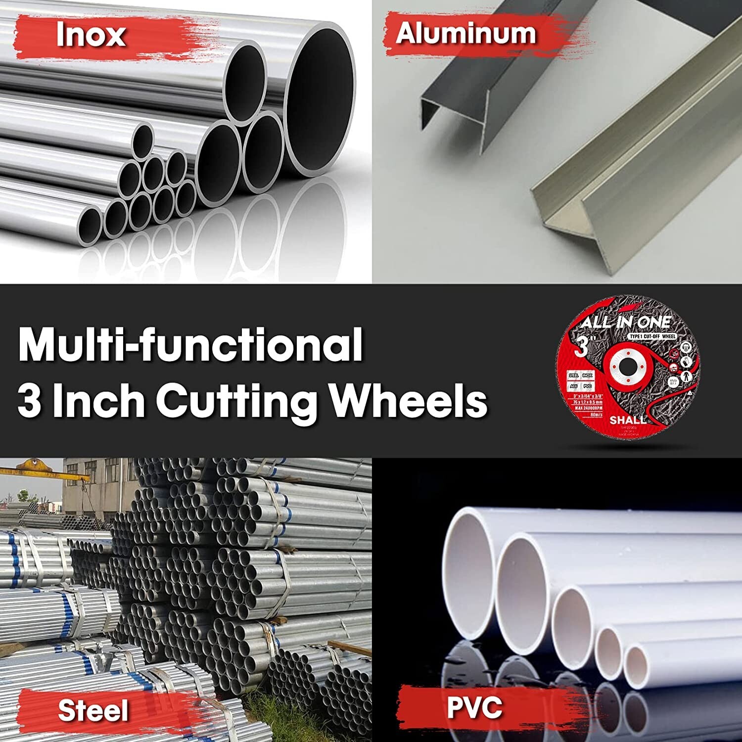 SHALL 25-Pack Cut Off Wheels 3” x 3/8” x 3/64” - Fast Cutting Disc