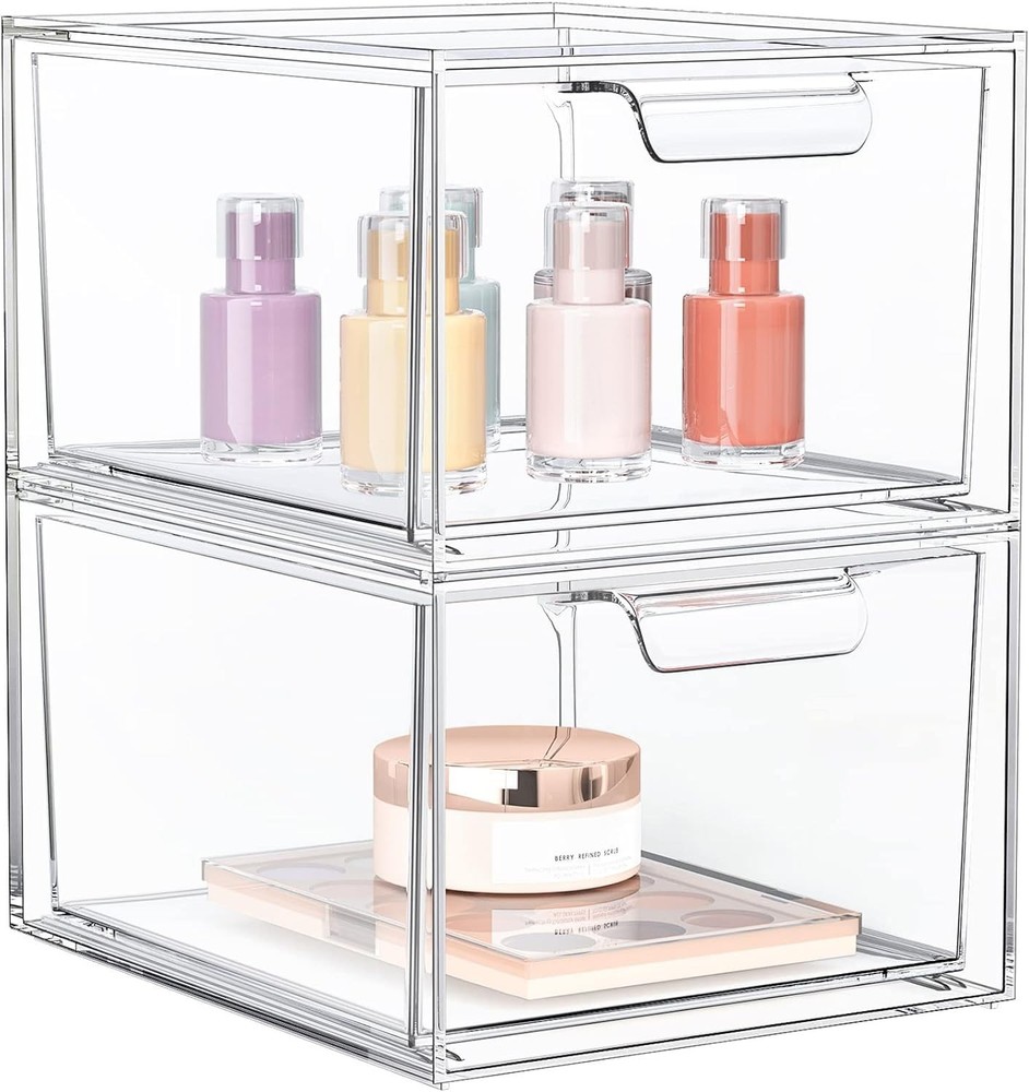 SpaceHacks 2 Pack Stackable Makeup Organizer and Storage, Acrylic Organizers，...