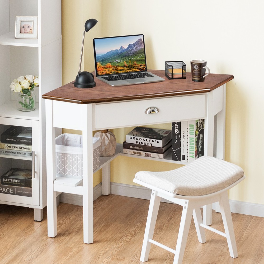 Corner Computer Desk Laptop Study Table Workstation with 1 Drawer for Office