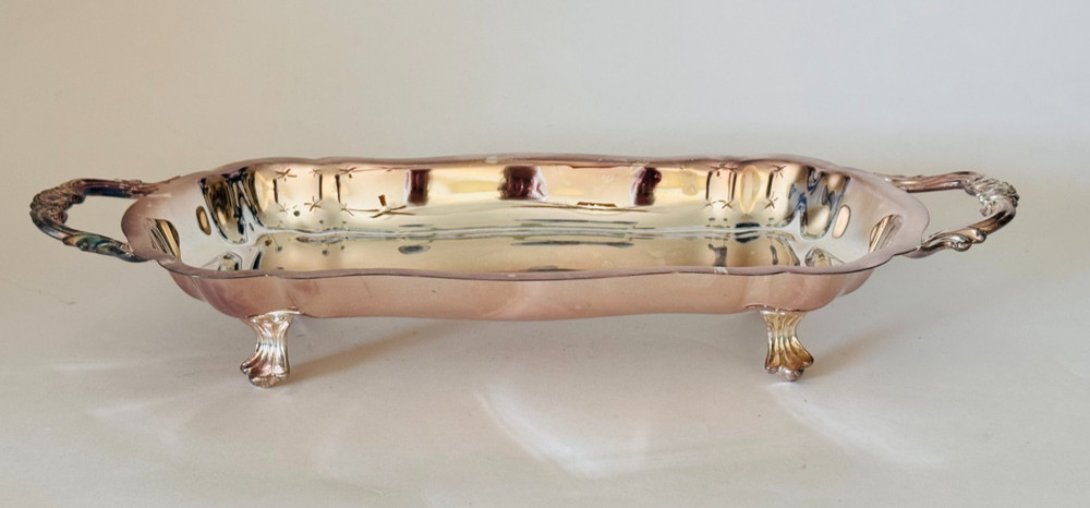 F. B. ROGERS Silverplate Footed Scroll Bon Bon Dish 14" x 5.5" Vintage Unused