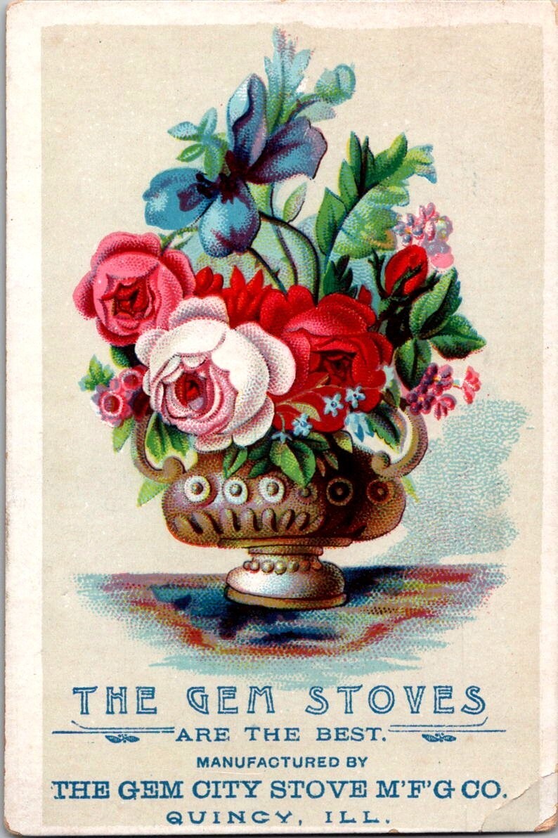 Gem Stove Stove Mfg Co QUINCY IL Floral Bouquet Victorian Trade Card