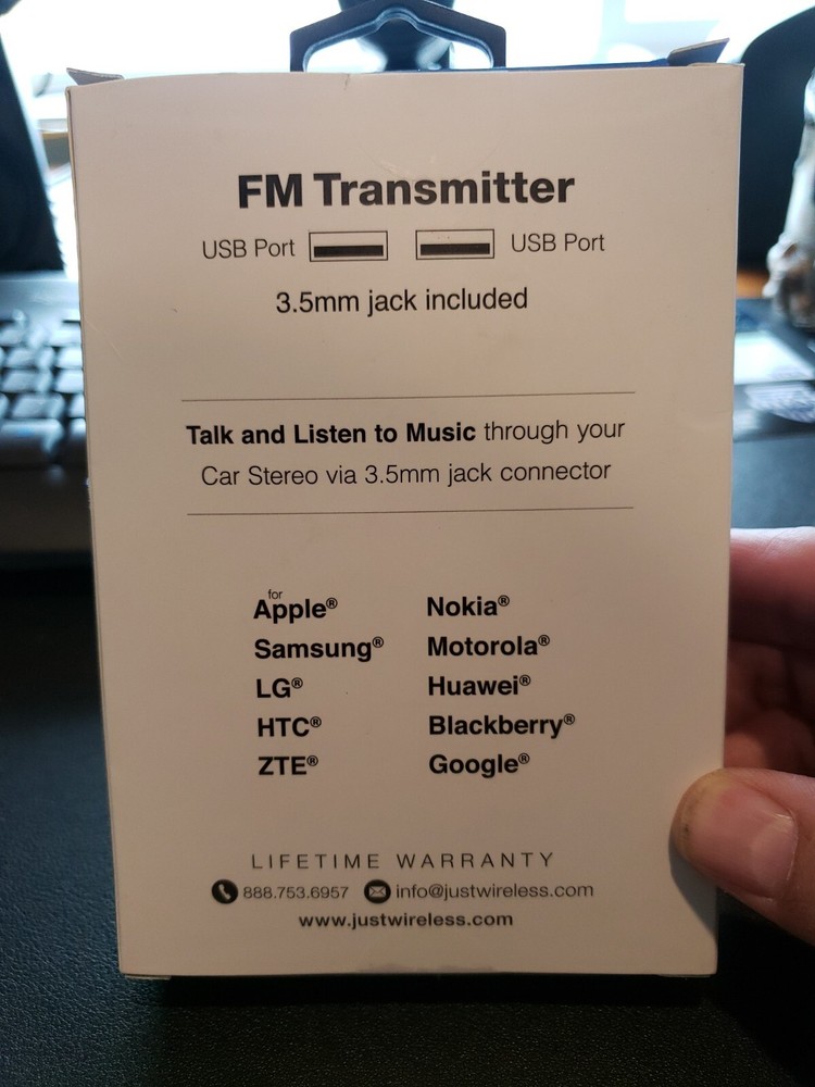 Just Wireless FM Transmitter & Dual USB Charging Port Car Charger - Black