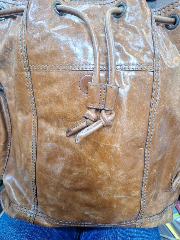 Vtg Leather Fossil Back Pack