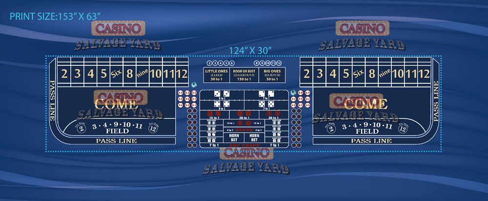 Crapsless casino table layout - 12 foot Blue