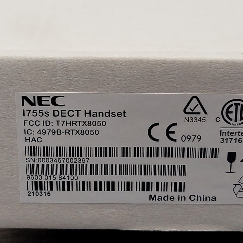 NEC I755s DECT Wireless IP Handset, with battery & reference guide