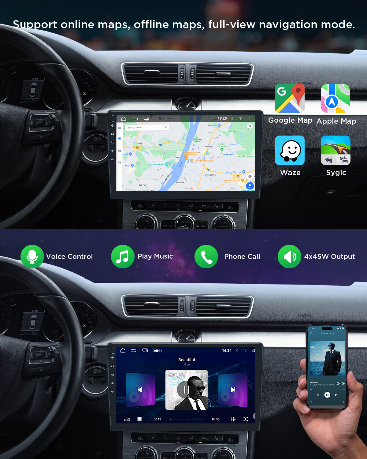 OBD2+In Dash Universal Double 2DIN 10.1" Car GPS Android 13 Stereo Radio CarPlay