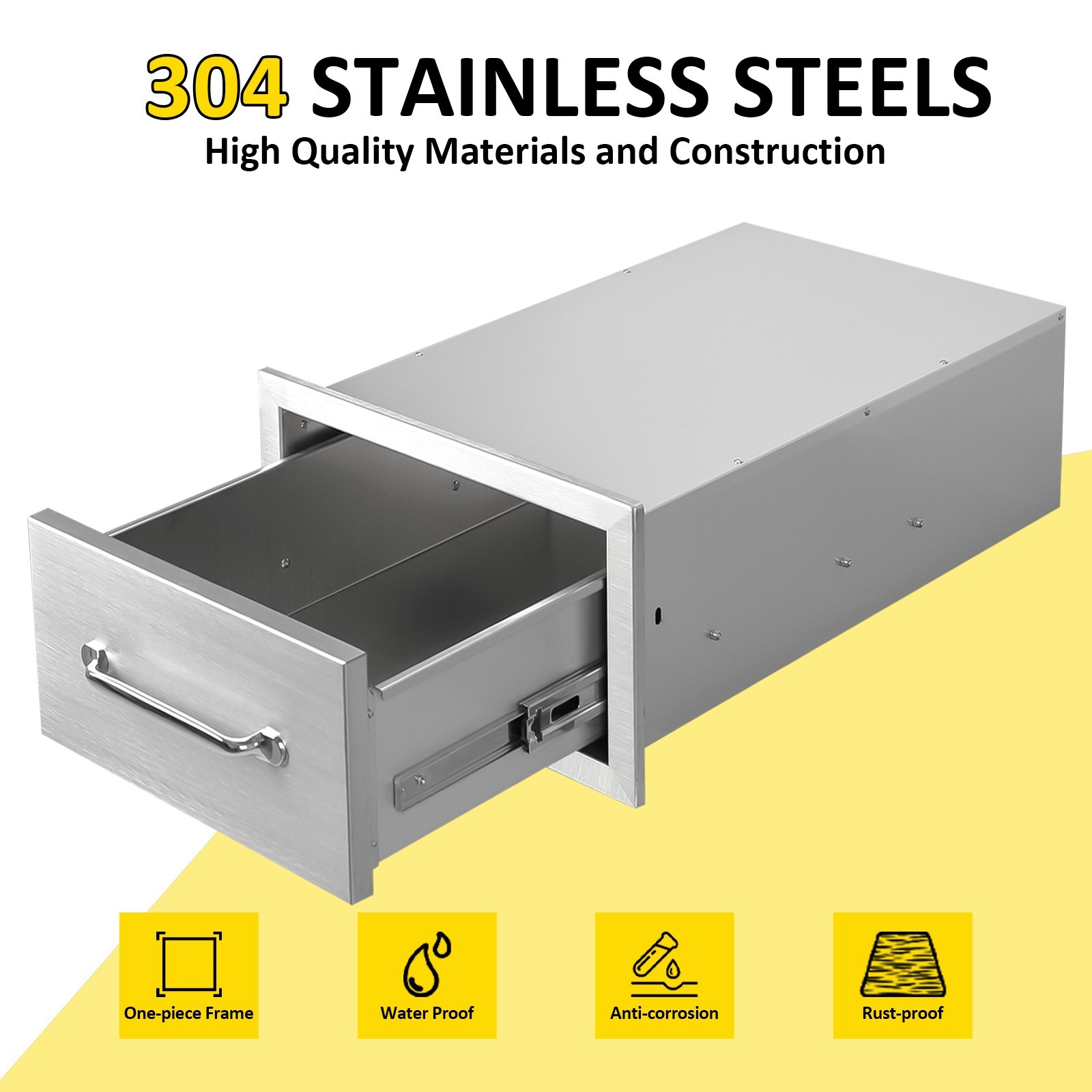 Stainless Outdoor Kitchen Drawers,Flush Mount BBQ Drawers with Handle(Multi-size