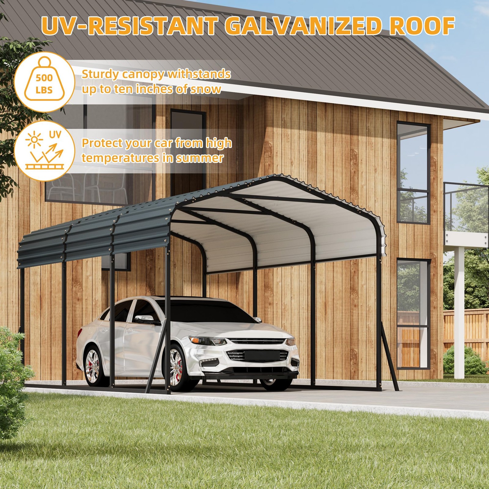 10'x15' Metal Carport, Heavy Duty Galvanized Steel Roof Canopy Car Shelter Truck