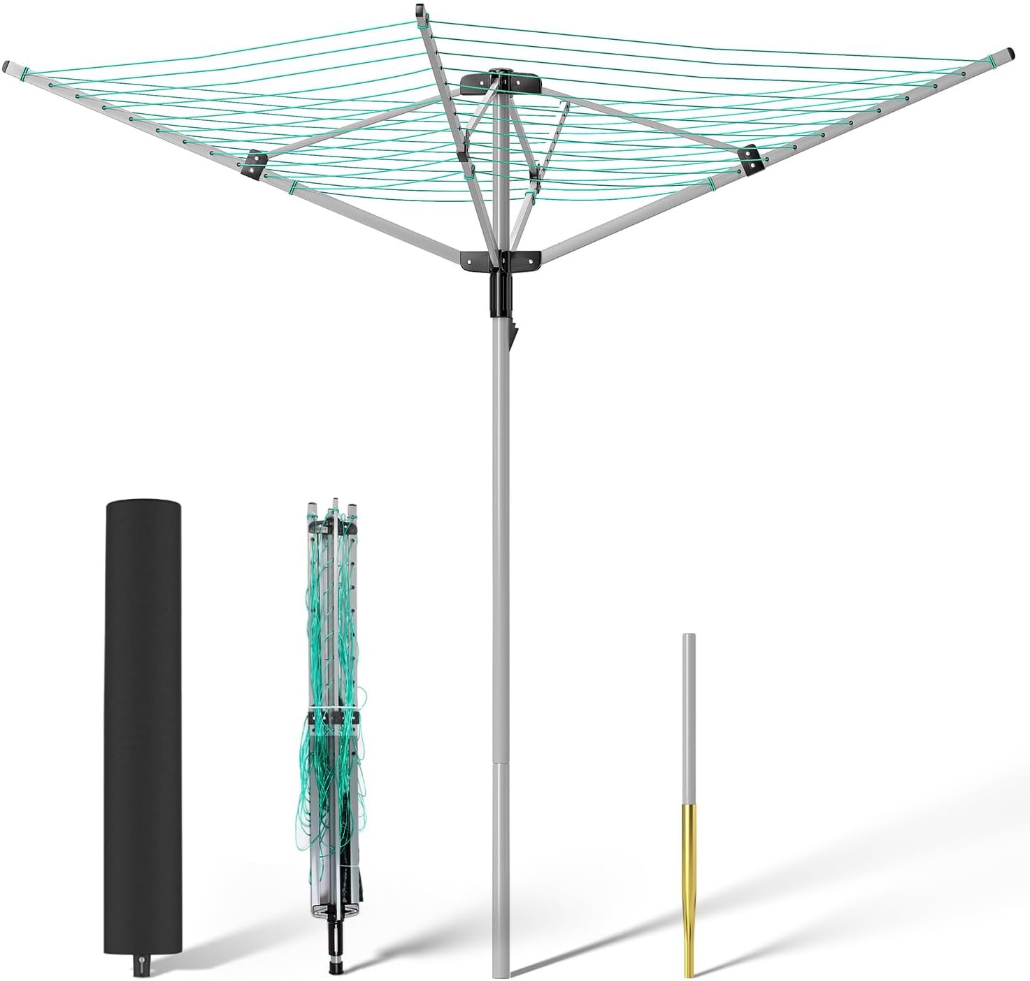 Rotary Umbrella Drying Rack Outdoors, 4-Arm Umbrella Clothesline for Laundry, Ad