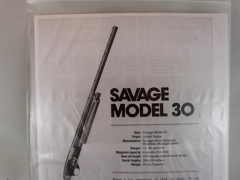 SAVAGE MODEL 30  RIFLE BREAK DOWN INSTRUCTION KIT
